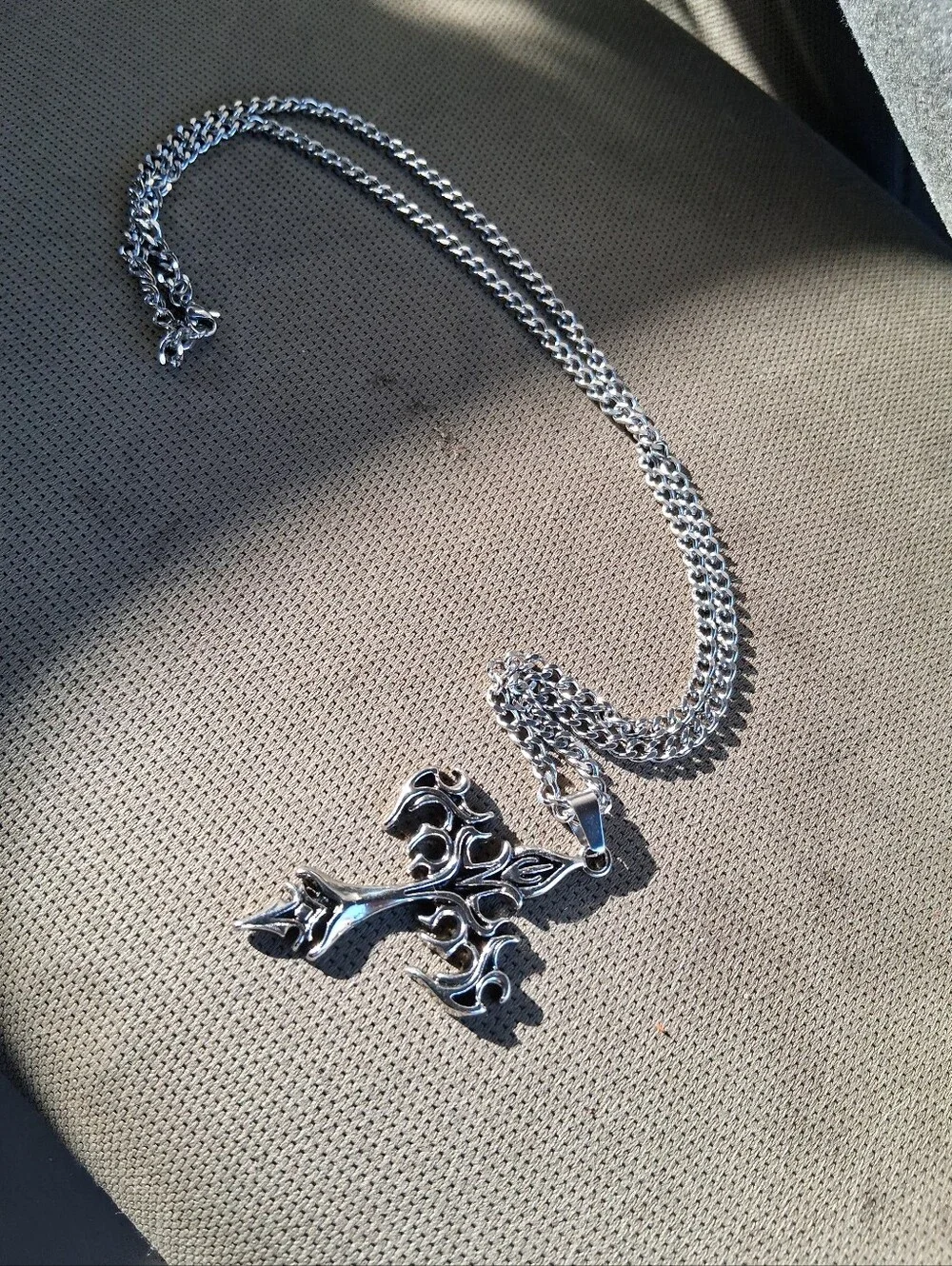 Men's Silver Cross Pendant Necklace - Polished Metal
